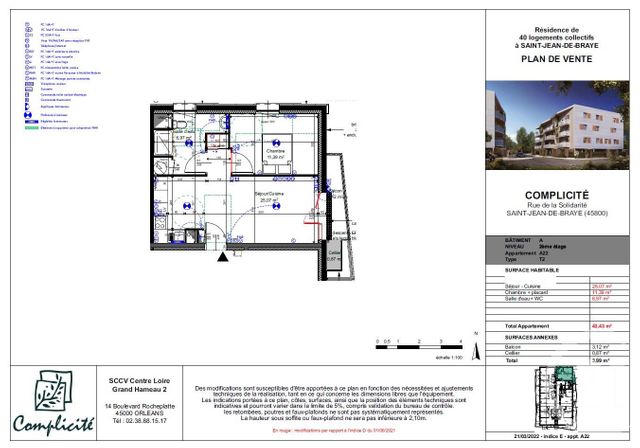 Appartement F2 à louer - 2 pièces - 43.43 m2 - ST JEAN DE BRAYE - 45 - CENTRE - Century 21 Premium